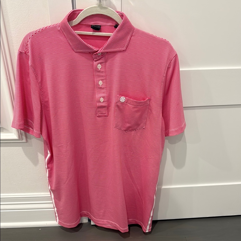 G Fore Men's Pink Striped Polo Golf Shirt Medium